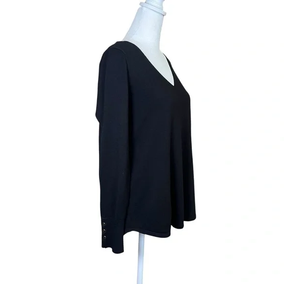 CHICO’S V-Neck Basic Pullover Light Sweater Ella Spun Rayon Sz 1 US Medium Black - Picture 10 of 10